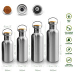 Taille et contenance des différentes bouteilles isothermes en acier inoxydable de la marque Bambaw