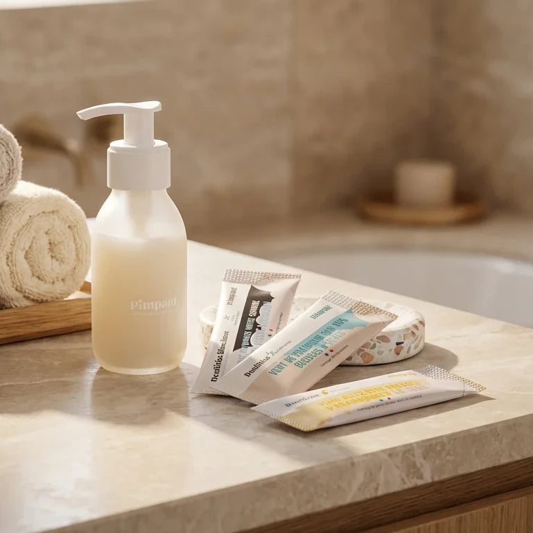 Bouteille verre rechargeable Pimpant 80ml dentifrice avec recharges et serviettes