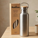 Bouteille isotherme acier inoxydable 500mL Bambaw sur bureau avec café et plante