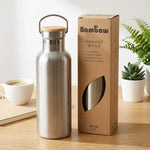 Bouteille isotherme acier inoxydable 750ml Bambaw couleur acier naturel avec bouchon bambou