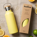 Bouteille isotherme Bambaw jaune 750ml acier inoxydable avec couvercle bambou