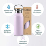 Bouteille isotherme lilas 750ml acier inoxydable Bambaw avec avantages hydratation et isolation thermique