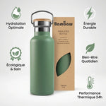 Bouteille isotherme vert sauge 750ml Bambaw acier inoxydable avec bénéfices