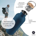 Les bienfaits de la bouteille isotherme en acier inoxydable couleur bleu saphir de la marque Bambaw 