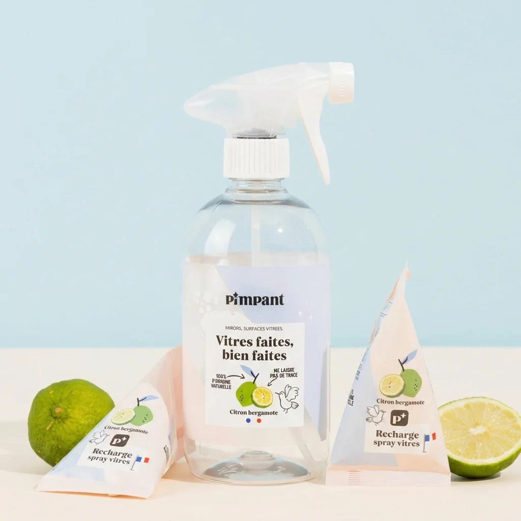 Bouteille spray vitres rechargeable Pimpant avec citron frais et recharges écologiques