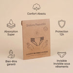 Boxer menstruel Ginger Sisters Republic taille XL avec icônes avantages confort, protection 12h et absorption super