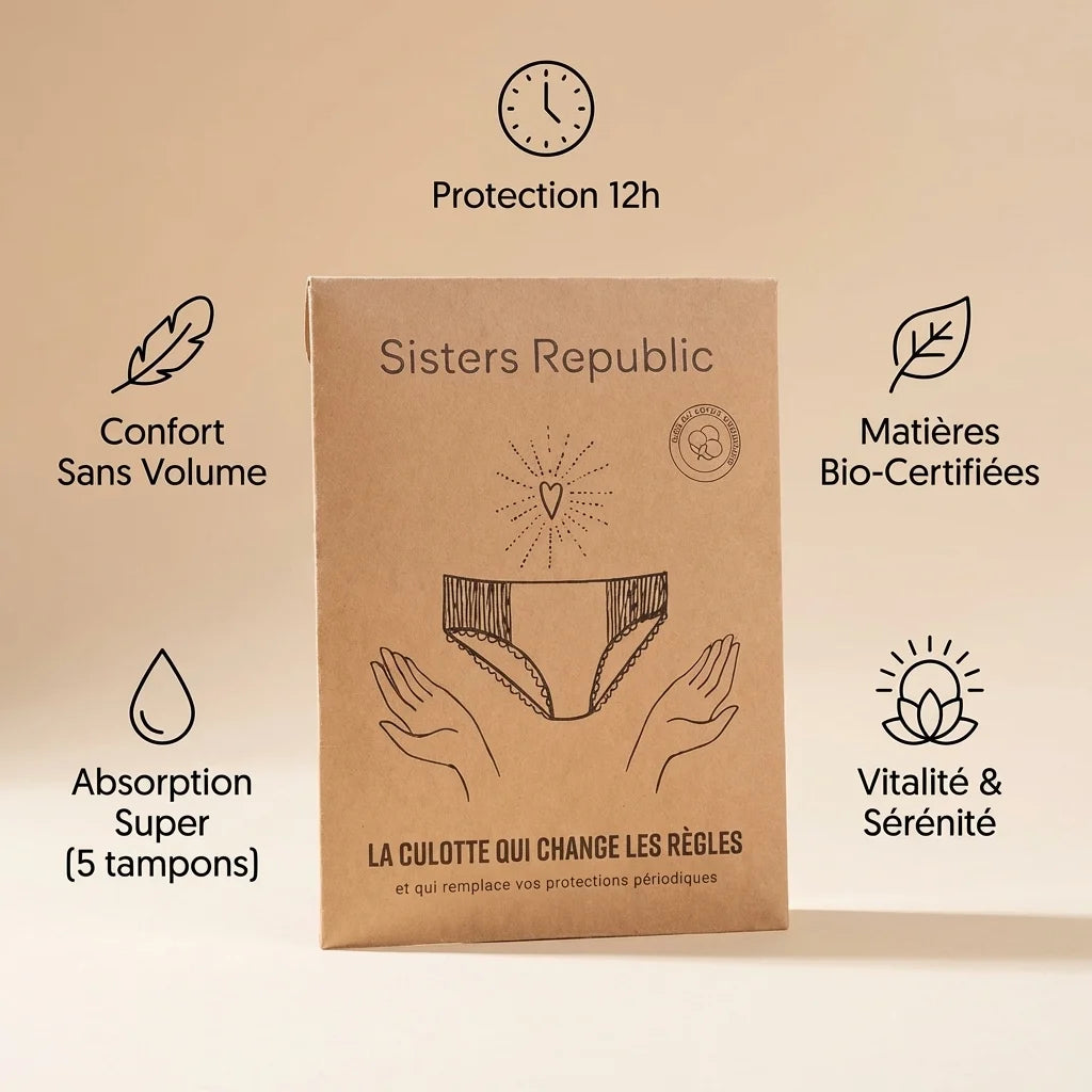 Boxer menstruel Ginger Sisters Republic XS - Protection 12h, absorption super, matières bio-certifiées