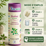 Brahmi Bacopa monnieri 120 gélules AyurVana avec mode d'emploi - supplément mémoire et concentration