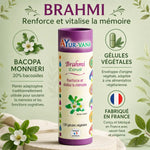 Brahmi Bacopa monnieri 120 gélules AyurVana - Complément mémoire en packaging purple avec ingrédients