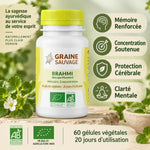 Brahmi bio vegan Graine Sauvage - mémoire, concentration et clarté mentale en 60 gélules