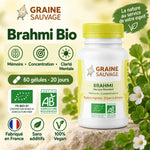 Brahmi Bio gélules Graine Sauvage - flacon 60 capsules vegan certifié AB pour mémoire et concentration