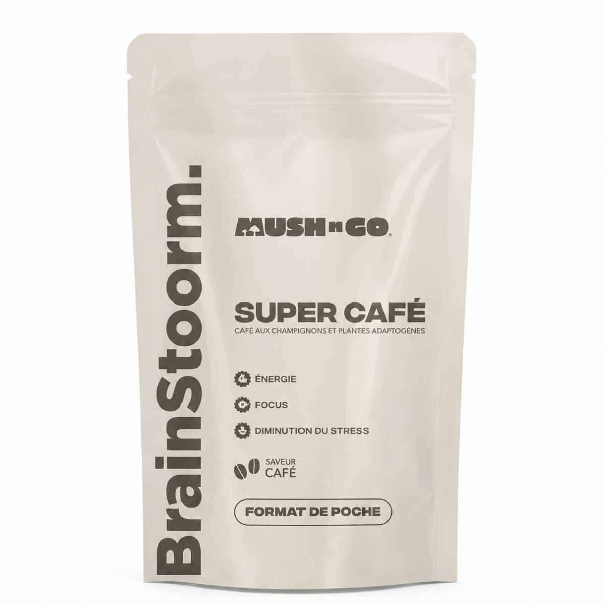 Brainstoorm : Super Café aux champignons adaptogènes - Goût Café - Format de Poche 42g - Mush N Go