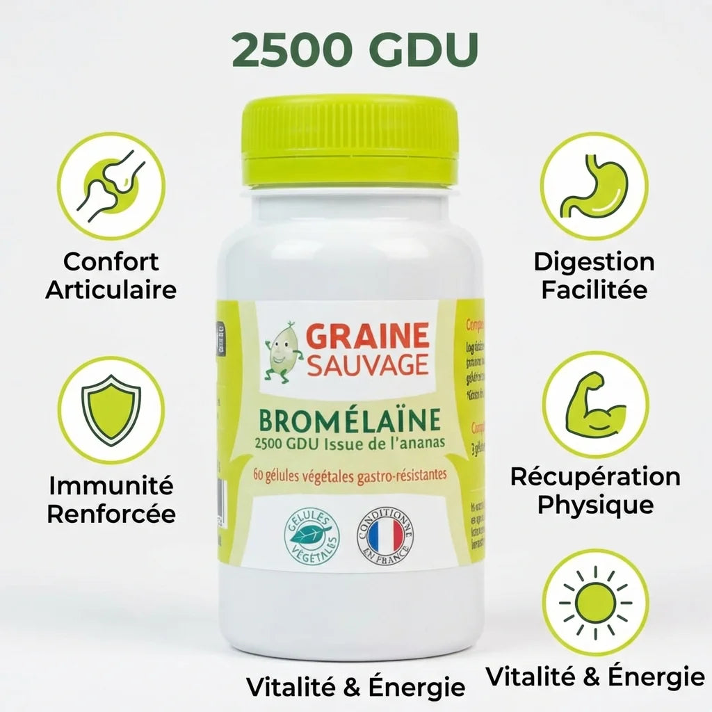 Bromélaïne 60 gélules Graine Sauvage avec bénéfices : digestion, articulations, immunité, énergie, récupération