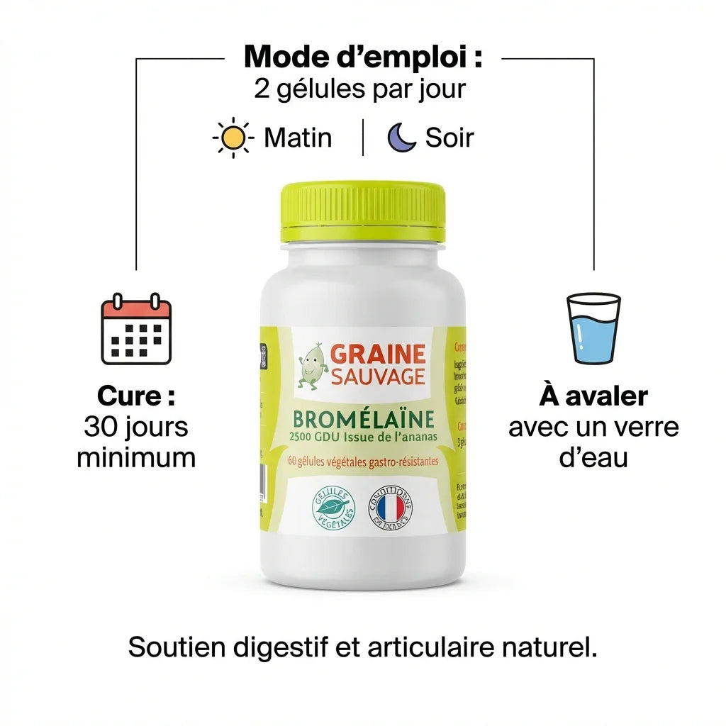 Bromélaïne Graine Sauvage 60 gélules avec posologie 2 gélules par jour et cure 30 jours