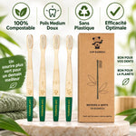 Brosse à dents adulte medium vert bambou 100% compostable - boîte de 4 pièces