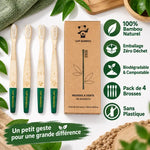 Brosses à dents adultes Cap Bambou medium vert, boîte de 4, emballage écologique sans plastique