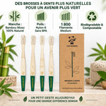 Brosse à dents adulte medium vert Cap Bambou boîte 4 avec composition bambou naturel et poils medium