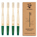 Boîte de 4 brosses à dents adultes medium vert Cap Bambou avec poignées en bambou naturel