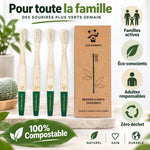 Brosse à dents adulte medium vert Cap Bambou boîte de 4 écologique compostable