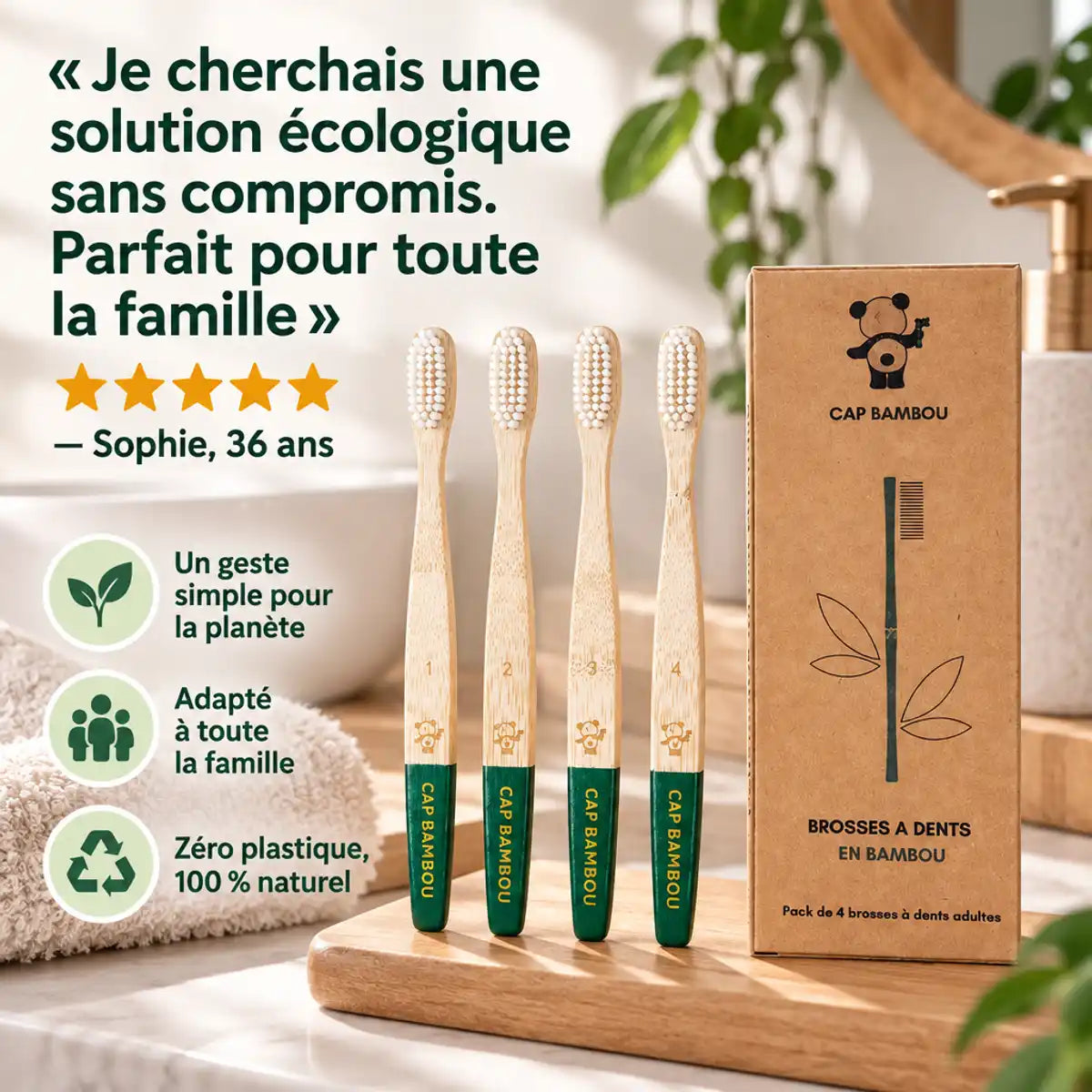Brosse à dents bambou vert Cap Bambou boîte 4 pièces écologique avec avis client