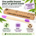 Brosse à dents enfant violette Cap Bambou avec manche bambou naturel et poils souples sans BPA