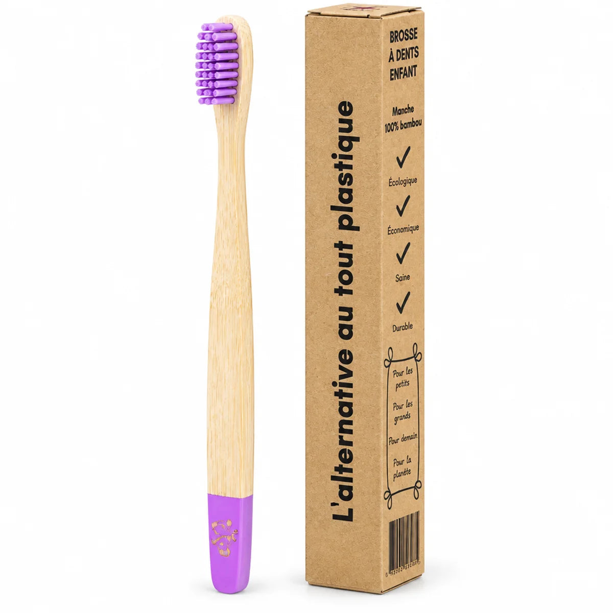 Brosse à dents enfants violette Cap Bambou avec emballage kraft écologique