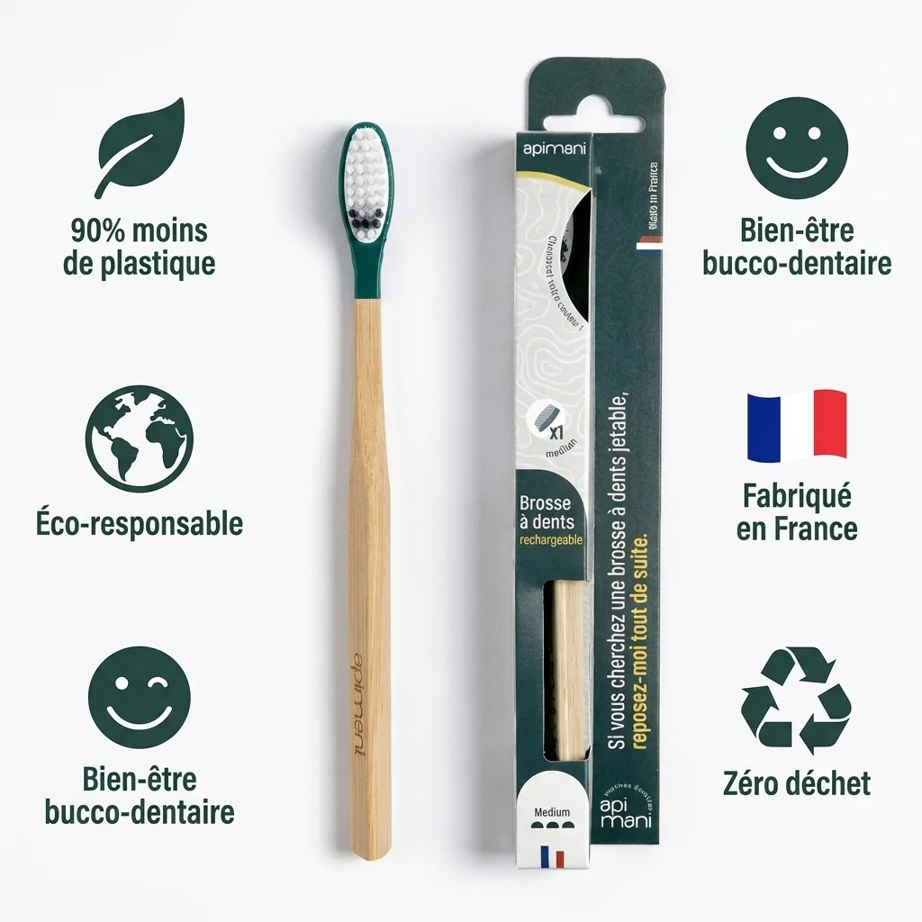 Brosse à dents rechargeable Apimani medium en bois avec avantages écologiques et durables