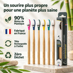 Brosse à dents rechargeable Apimani avec manche bois et tête colorée, 90% moins de plastique, fabriqué en France