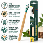 Brosse à dents rechargeable Apimani en bois avec tête et packaging, poils souples écologiques