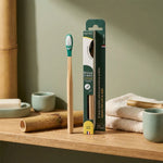 Brosse à dents rechargeable Apimani souple avec poils doux sur étagère en bois écologique