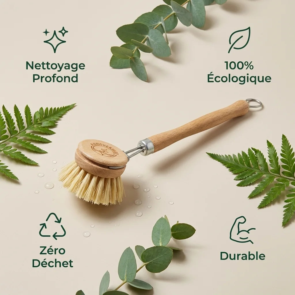 Brosse à vaisselle bois Anotherway avec manche hêtre FSC, nettoyage écologique et durable
