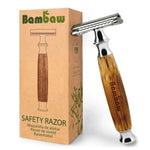 Un rasoir de sécurité en bambou argenté de la marque Bambaw