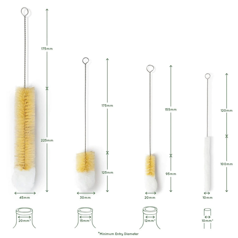 Les tailles des différentes brosses pour bouteilles Bambaw