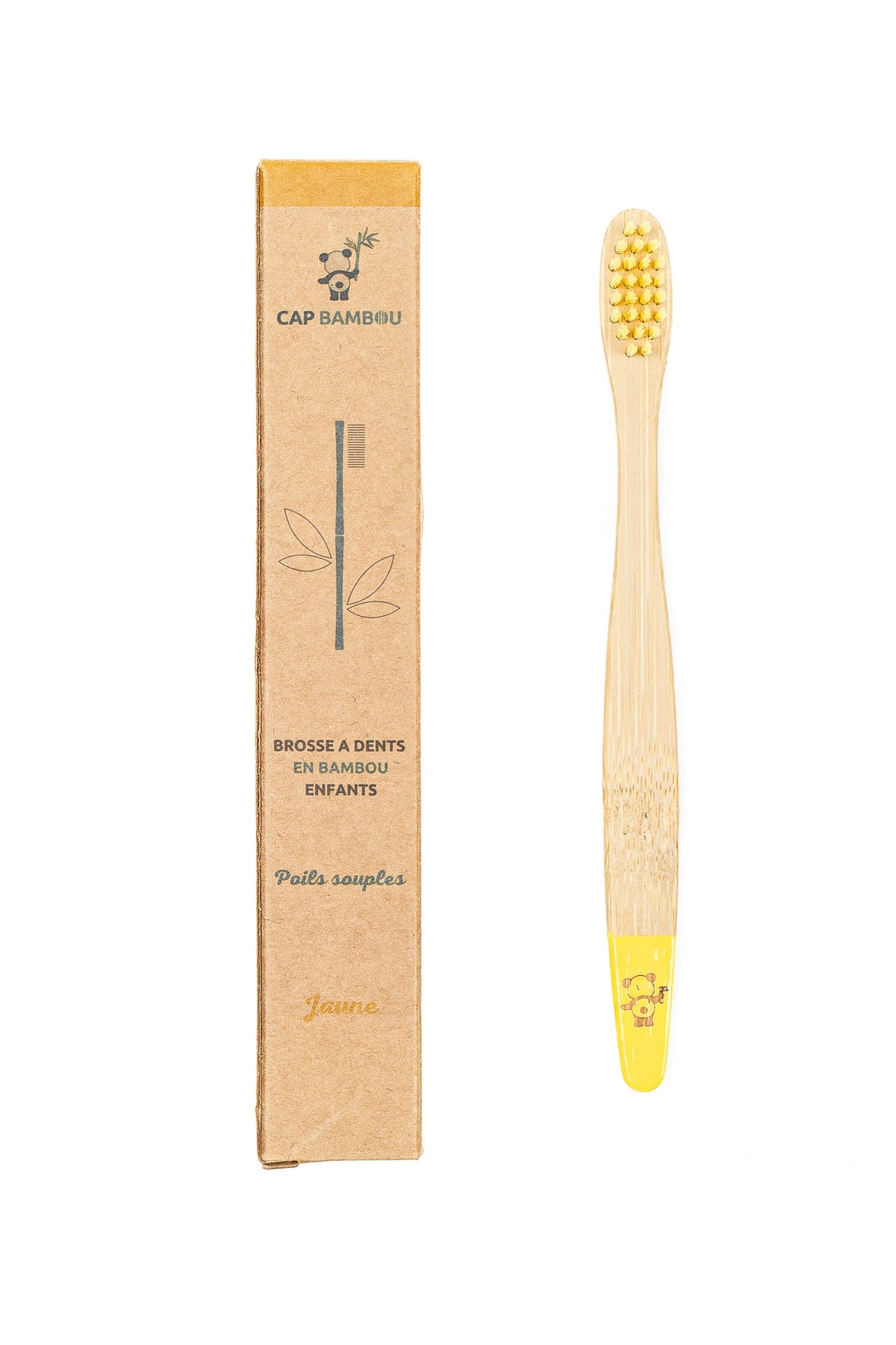  Une brosse à dents enfant jaune de la marque Cap Bambou