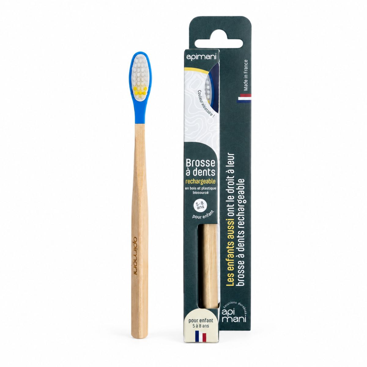 Une brosse à dents en bois pour enfant rechargeable de la marque Apimani