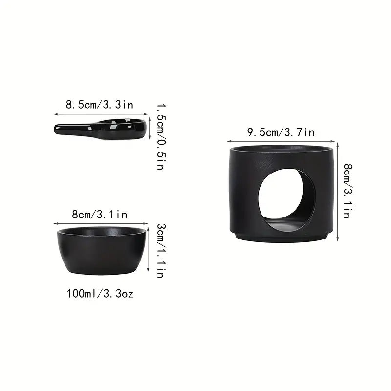 Dimensions complètes du brûle-parfum en céramique noire