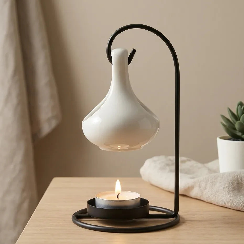 Brûle parfum aromathérapie suspendu blanc céramique design Scandinave