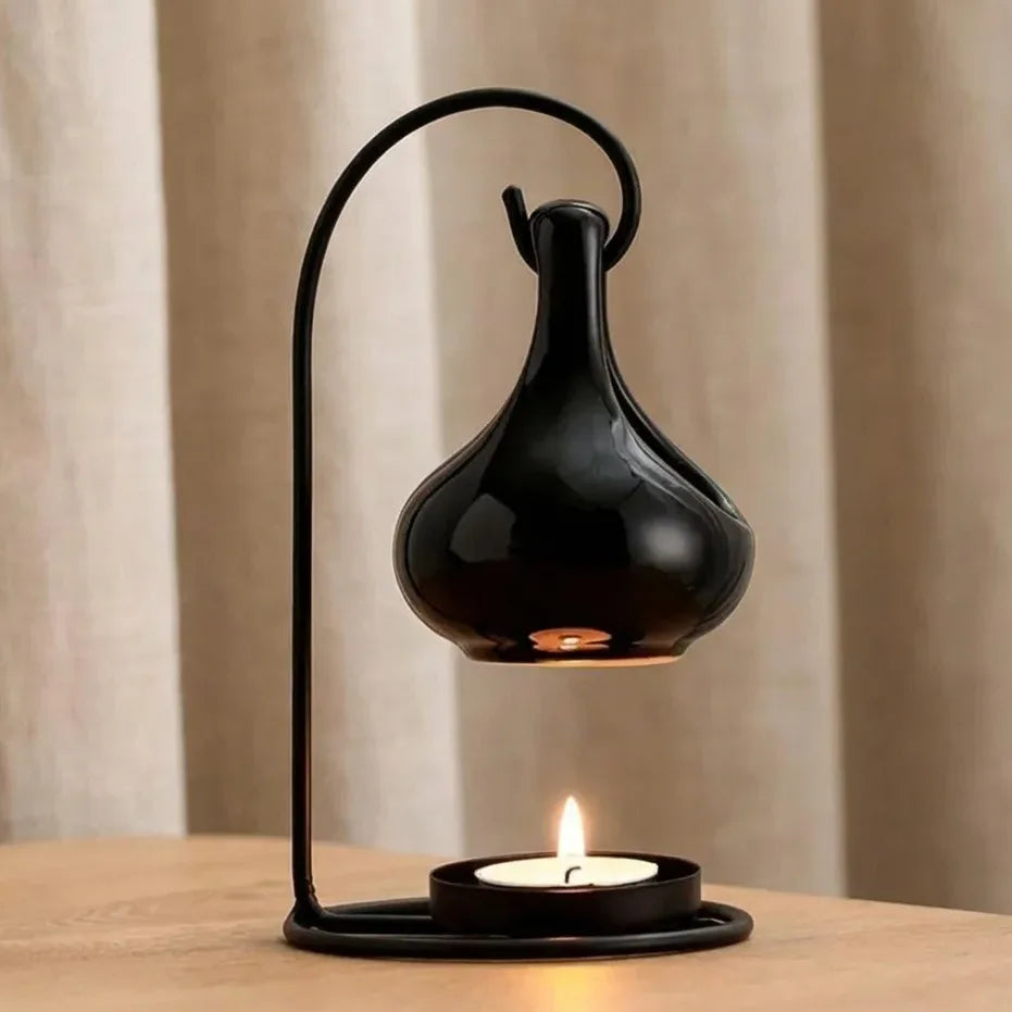 Brûle parfum noir suspendu en céramique avec bougie pour aromathérapie