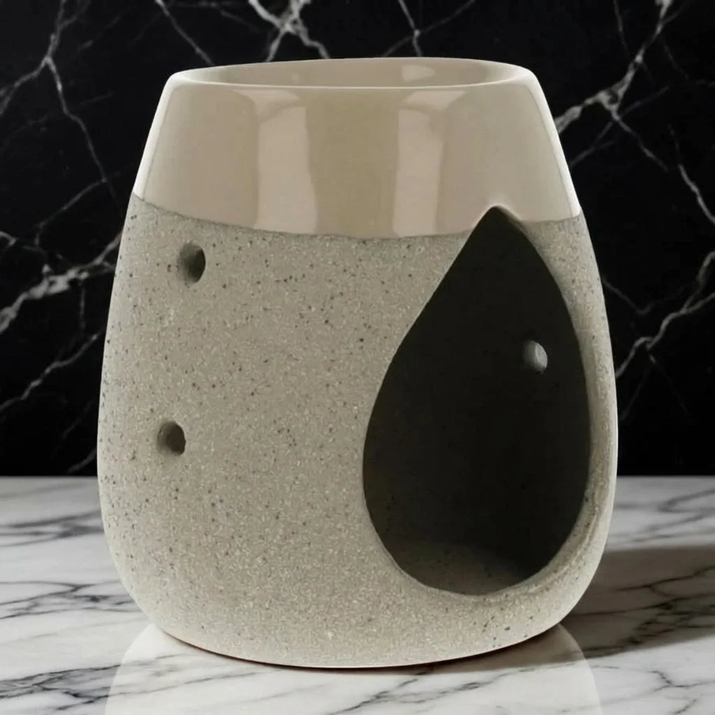 Brûle parfum Scentchips en béton gris naturel, design goutte d'eau pour cire parfumée