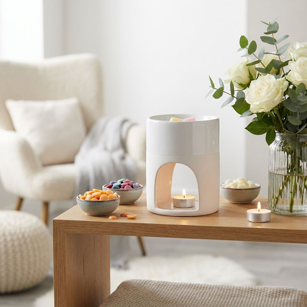Brûle parfum Scentchips blanc brillant et mat avec cire parfumée sur étagère