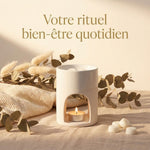 Brûle-parfum Scentchips blanc brillant/mat avec cire parfumée et bougie allumée
