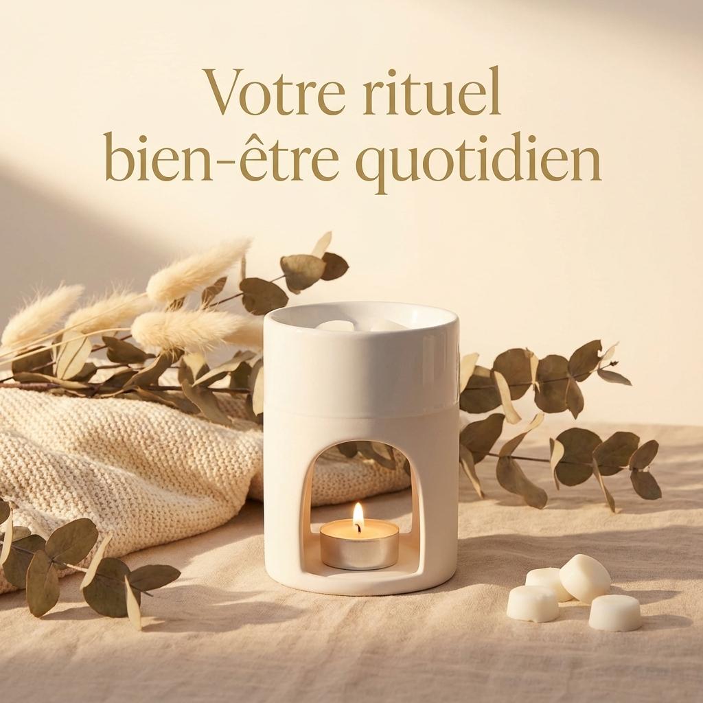 Brûle-parfum Scentchips blanc brillant/mat avec cire parfumée et bougie allumée