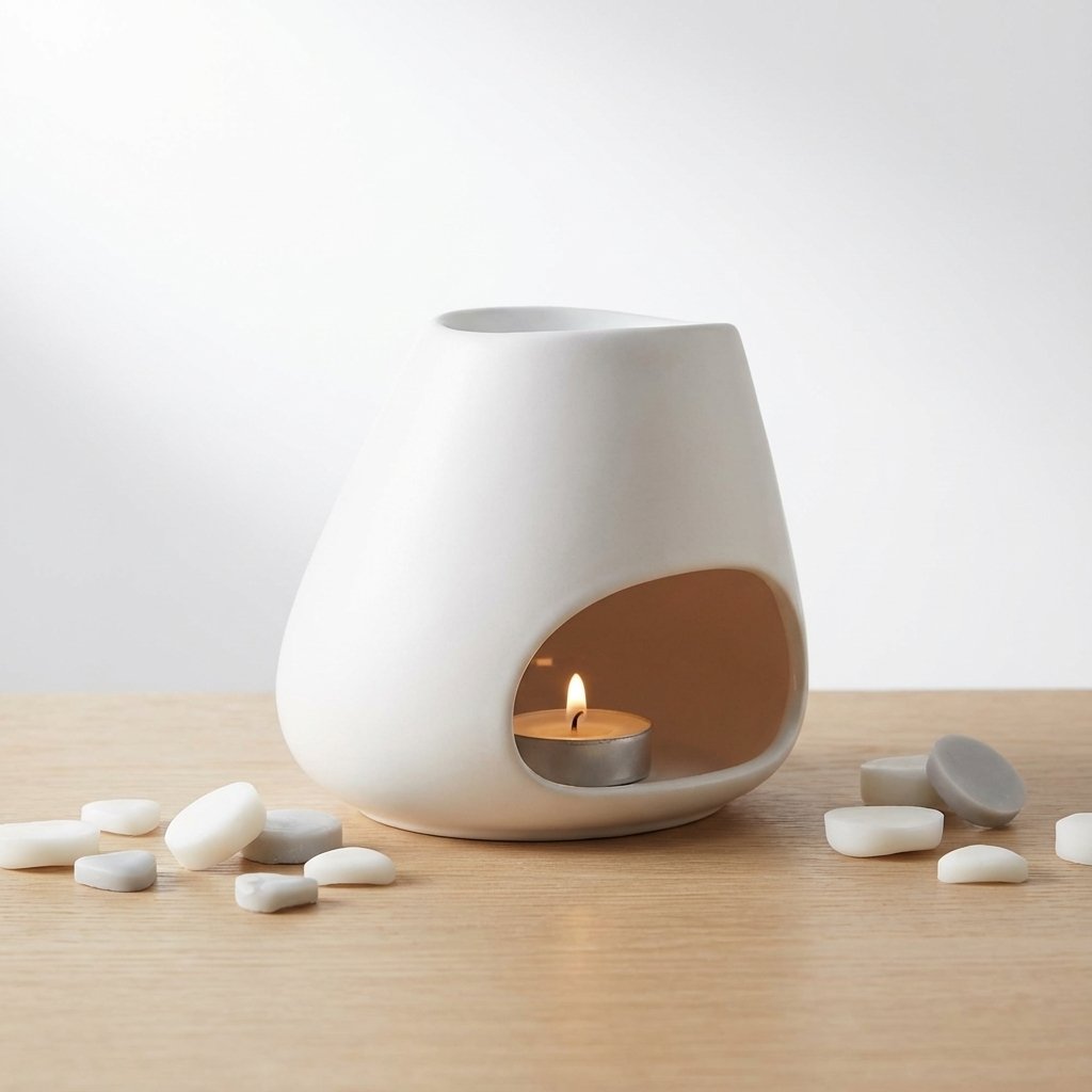 Brûle parfum Bubble blanc Scentchips avec cire parfumée sur surface bois