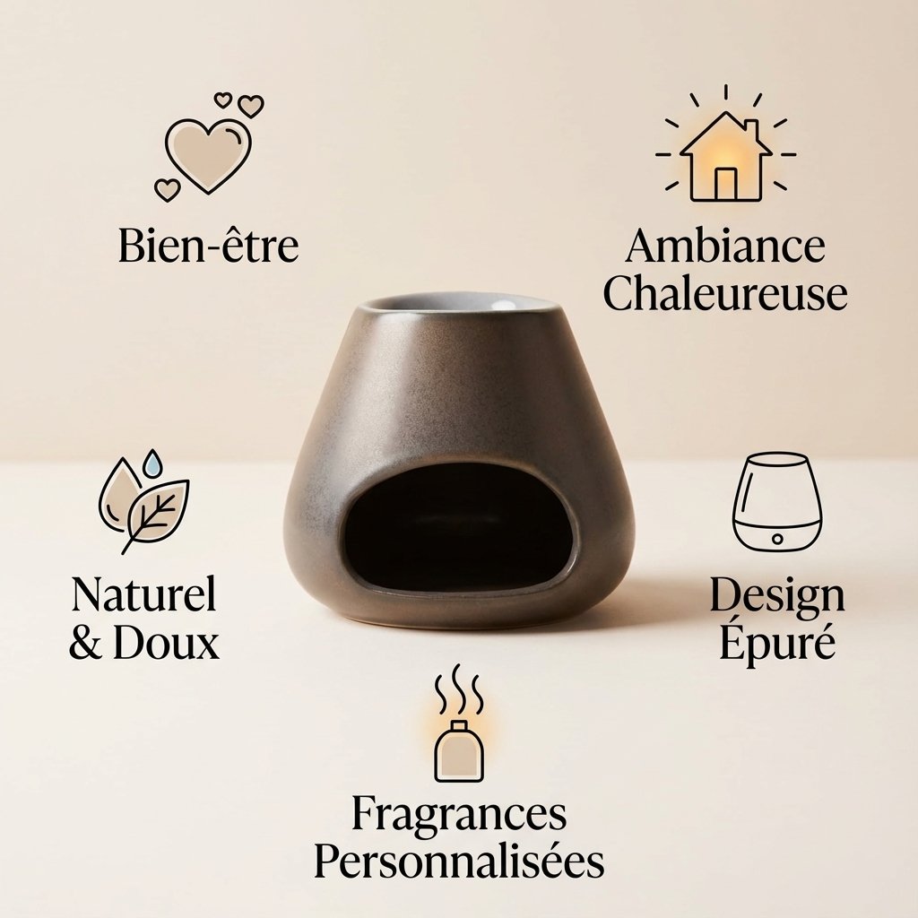 Brûle parfum Scentchips Bulb bronze avec icônes bien-être, ambiance chaleureuse et design épuré