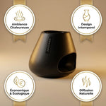 Brûle parfum Scentchips Bulb noir avec icônes bénéfices - Design intemporel et diffusion naturelle de cire parfumée