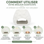 Brûleur cire Scentchips Chiselled Blanc avec guide d'utilisation 4 étapes pour diffuser parfum