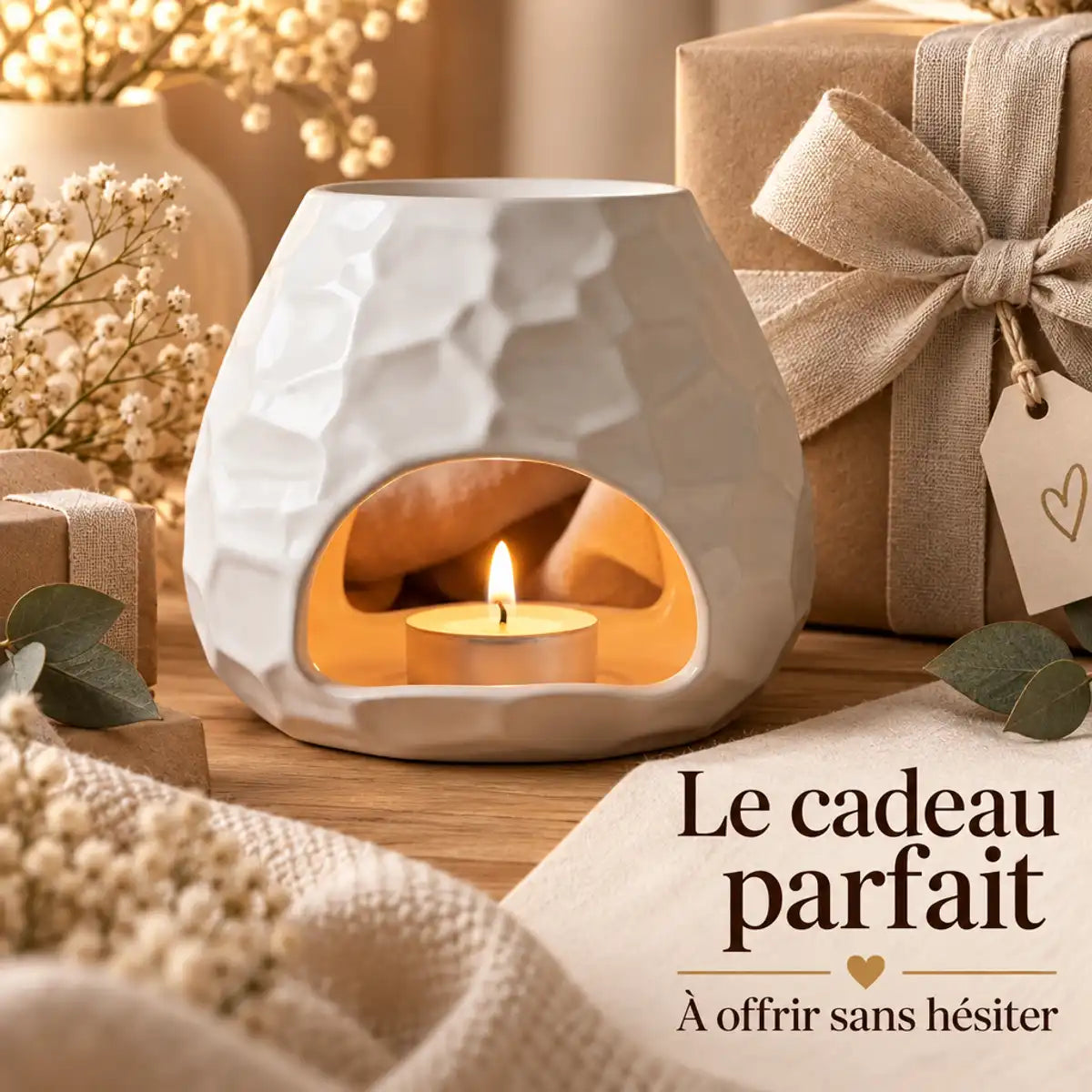 Brûle parfum céramique blanc Scentchips avec cire parfumée, emballage cadeau luxe