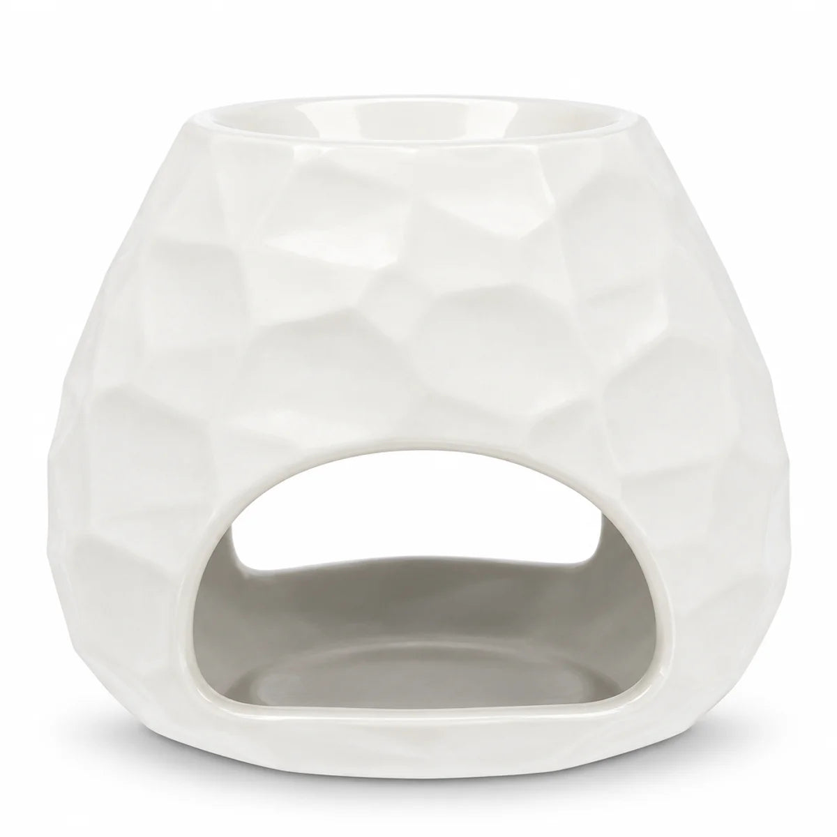 Brûle parfum Scentchips Chiselled Blanc avec design géométrique facetté, chauffe-cire céramique blanc pur