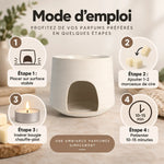 Brûle parfum Hive Low Blanc avec guide d'utilisation 4 étapes pour cire parfumée