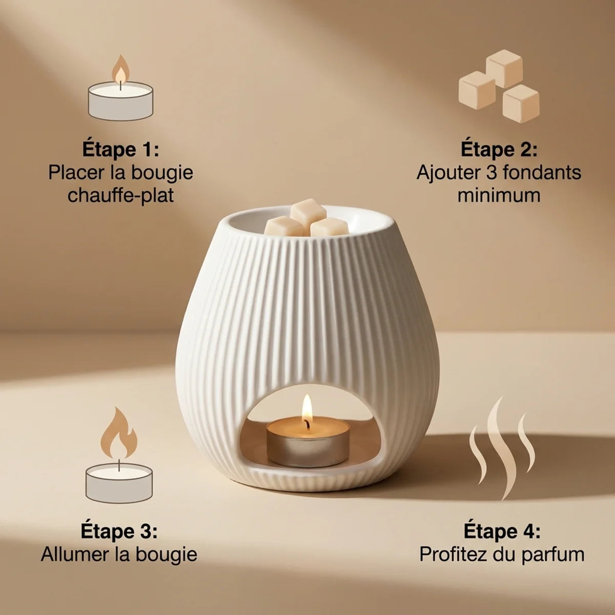 Brûle parfum Scentchips ovale blanc - Guide d'utilisation avec fondants de cire parfumée